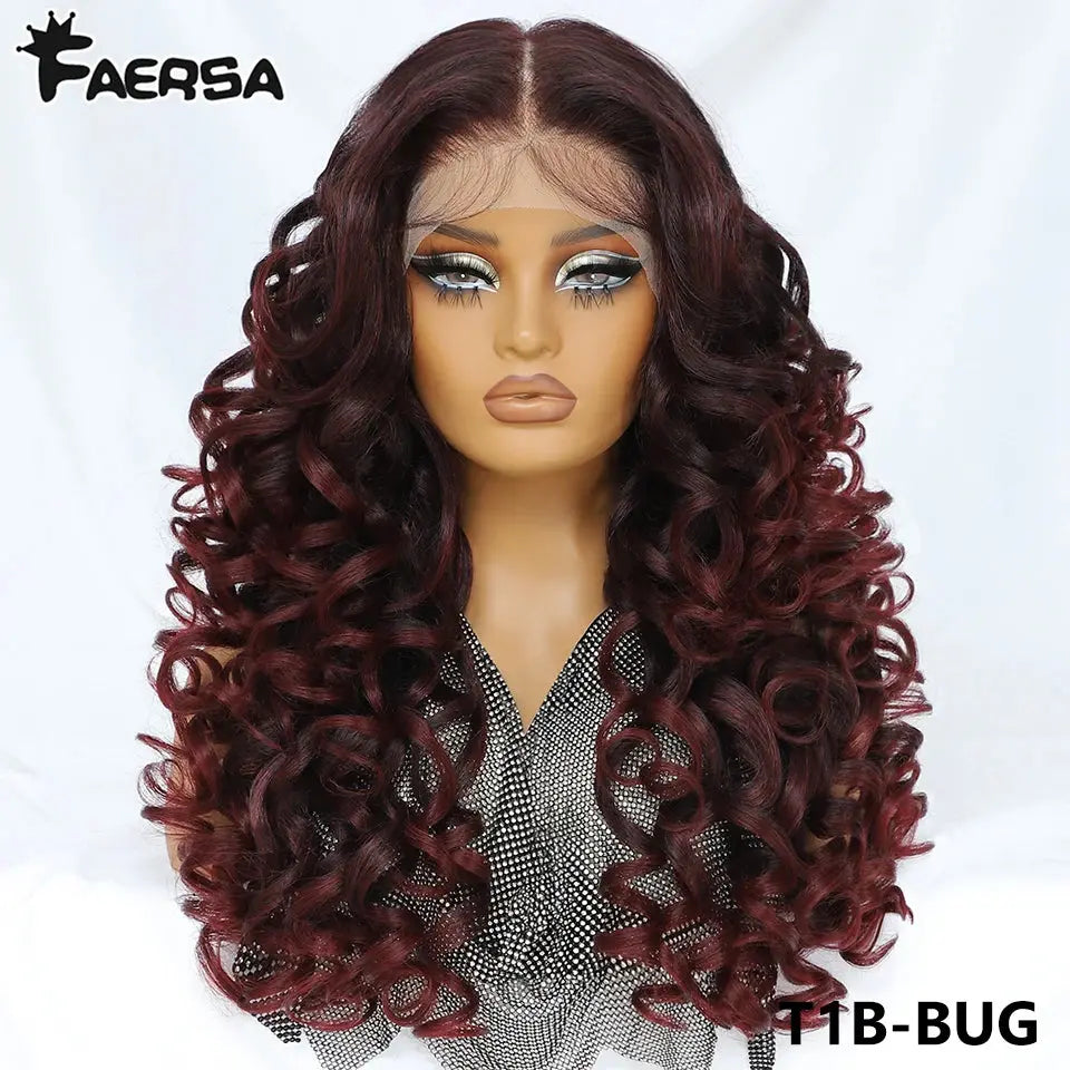 Latisha 13X6 HD 13X5X1 Synthetic Lace Front Wigs Curly Pre Plucked Lace Frontal Wig with Bangs for Women Highlight with Babyhair Beauty hair & fashionfj