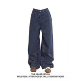 Autumn Y2K Vintage 90s Blue Striped High Waist Wide Leg Pants Women Long Loose Korean Trousers Full Length Bottom Jeans Pants Beauty hair & fashionfj
