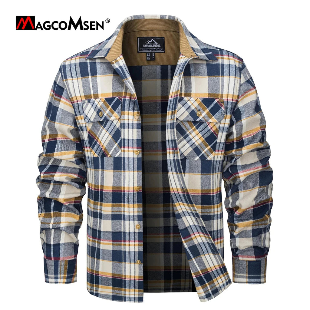 MAGCOMSEN Flannel Shirts Men's Long Sleeves Cotton Long Sleeve Plaid Shirt with 2 Pockets Button Down Casual Corduroy Shirt Male Beauty hair & fashionfj