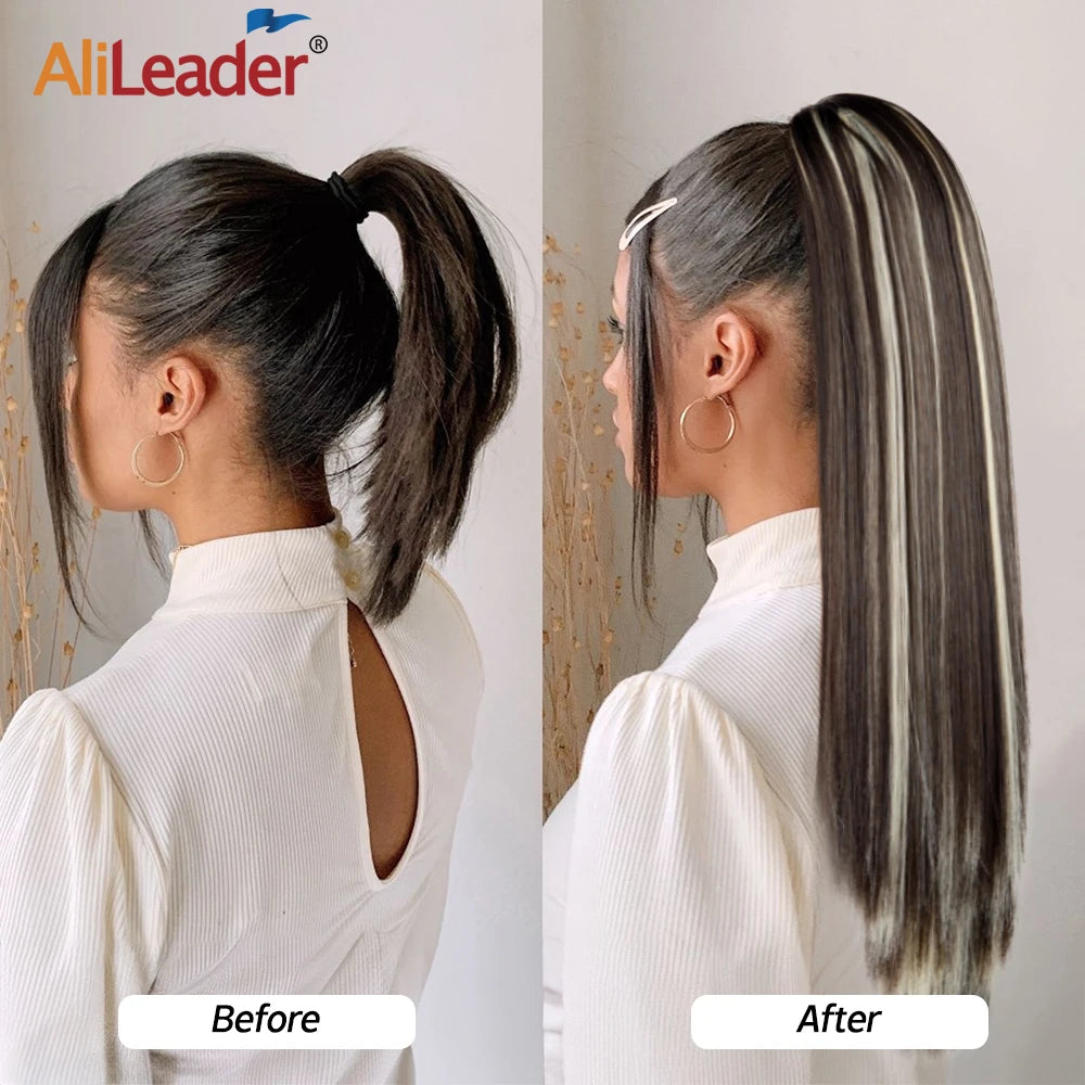 Long Straight Claw Clip On Ponytail Hair Extension Synthetic 22Inch Wavy Ponytail Fake Hairpiece For Women Pony Tail Hairpiece