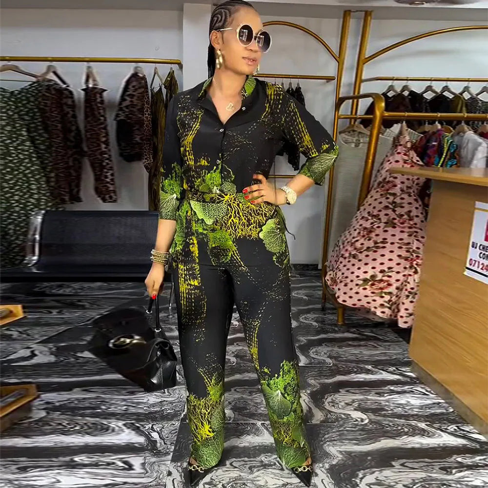 Plus Size African Clothes for Women Ankara Dashiki 2 PCS Set Print Outfits 2024 Autumn Fashion Clothing Tops Pants Trousers Suit