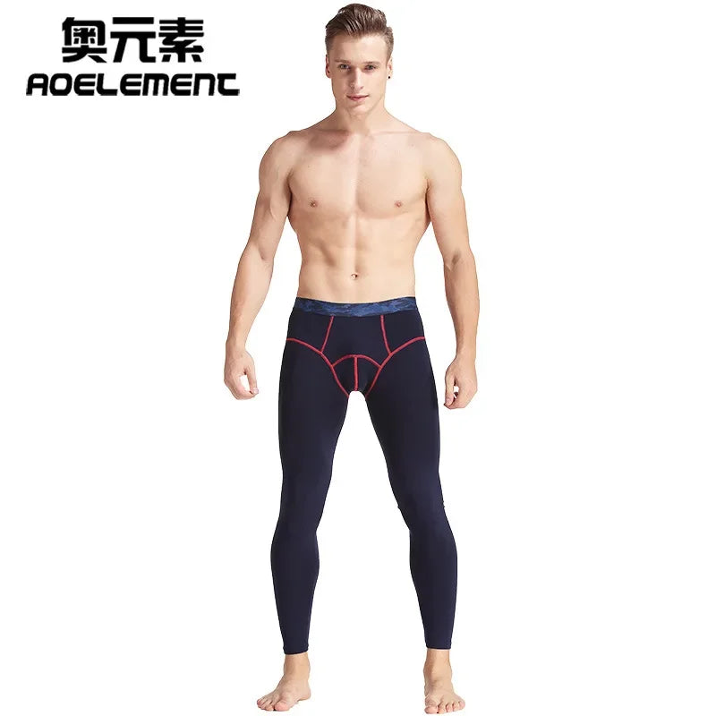 men's leggings long johns tight and thin thermal pants fashionable solid color mid-waist close-fitting pants