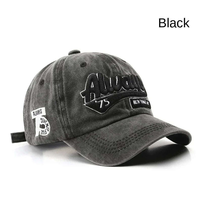 2025 Spring/Summer Unisex Cotton Baseball Cap Vintage Washed with Alphabet  ALWAYS Embroidery - Hip-Hop Inspired Snapback Design Beauty hair & fashionfj