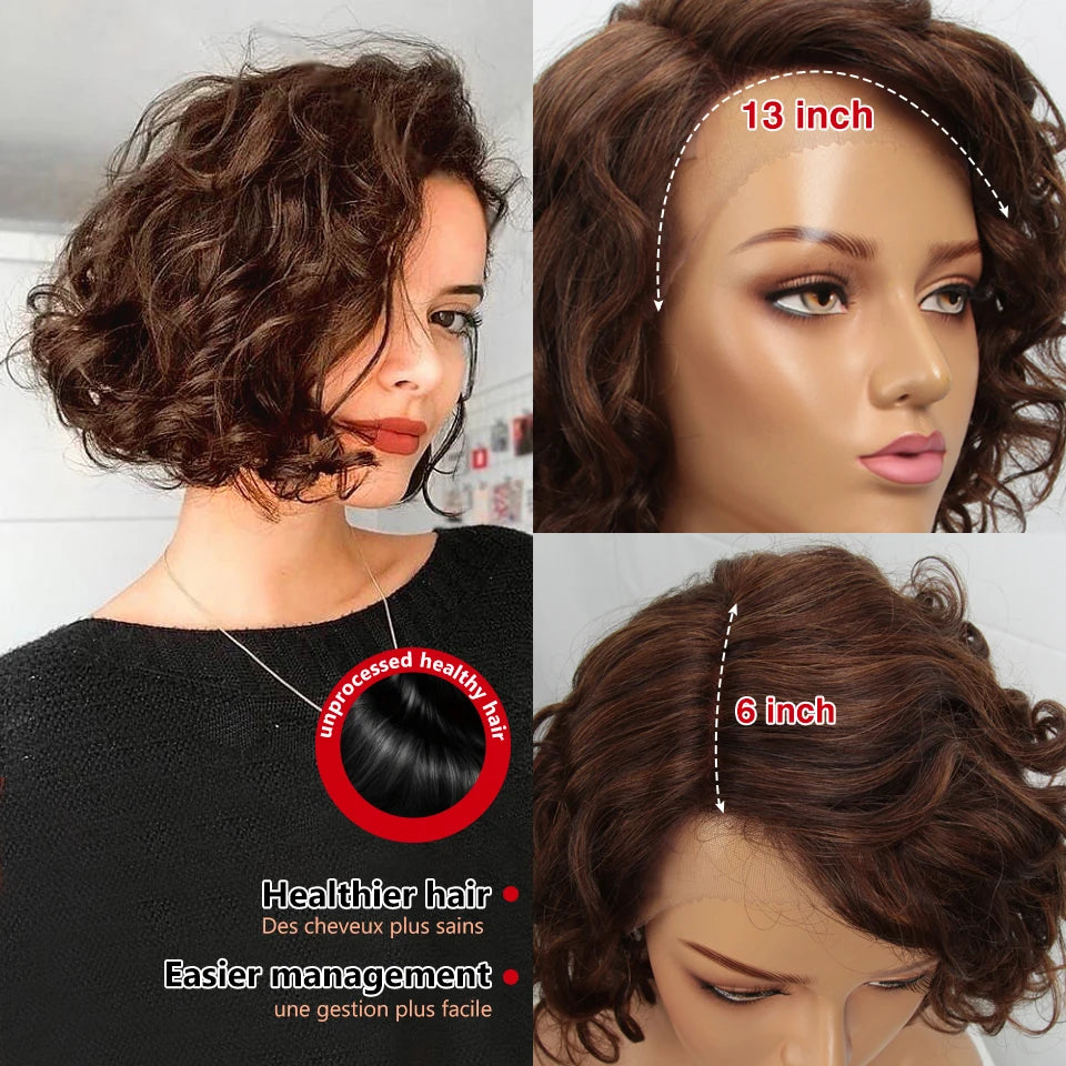 Brazilian Short Curly Bob Human Hair Wigs For Women Water Wave transparent Lace Front Wig Highlight Honey Blonde Colored Wigs