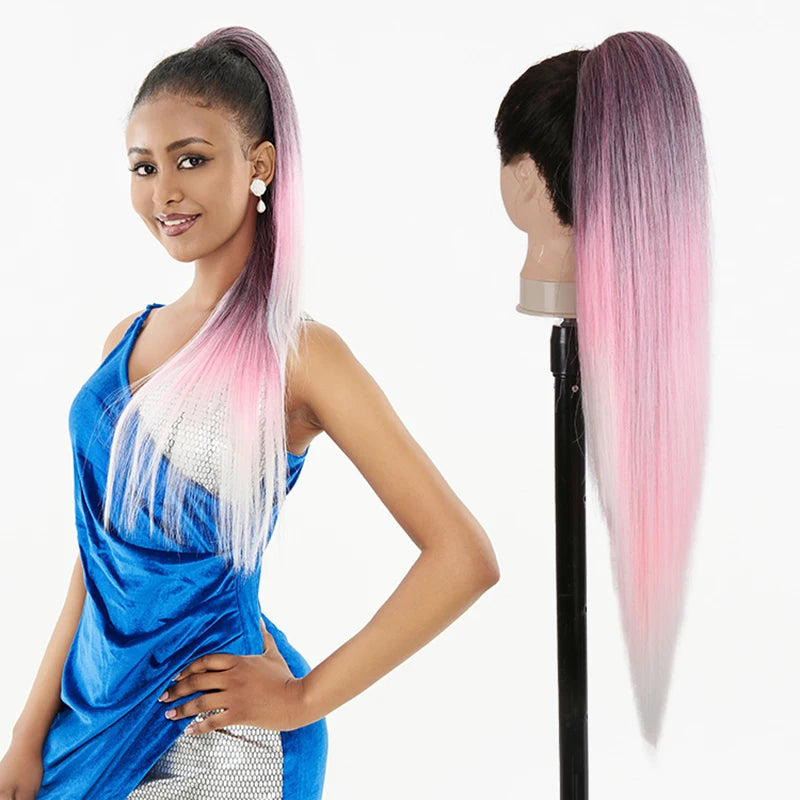 Julianna Synthetic Kanekalon Black Drawstring Water Wave Ponytail Extension Female Curly Wavy Clip In Ponytail Hair Extension