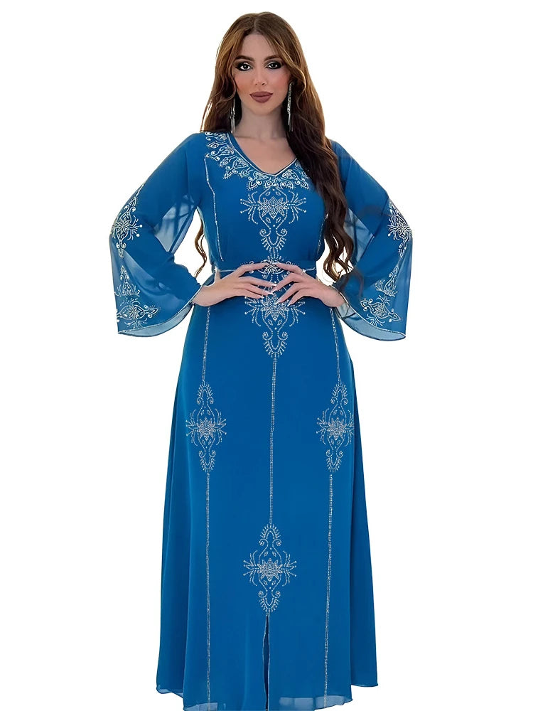 Eid Jalabiya Muslim Abaya Party Dress for Women Arab Diamond Lace-up Abayas Long Dresses Robe Woman Elegant Ramadan Vestidos Beauty hair & fashionfj
