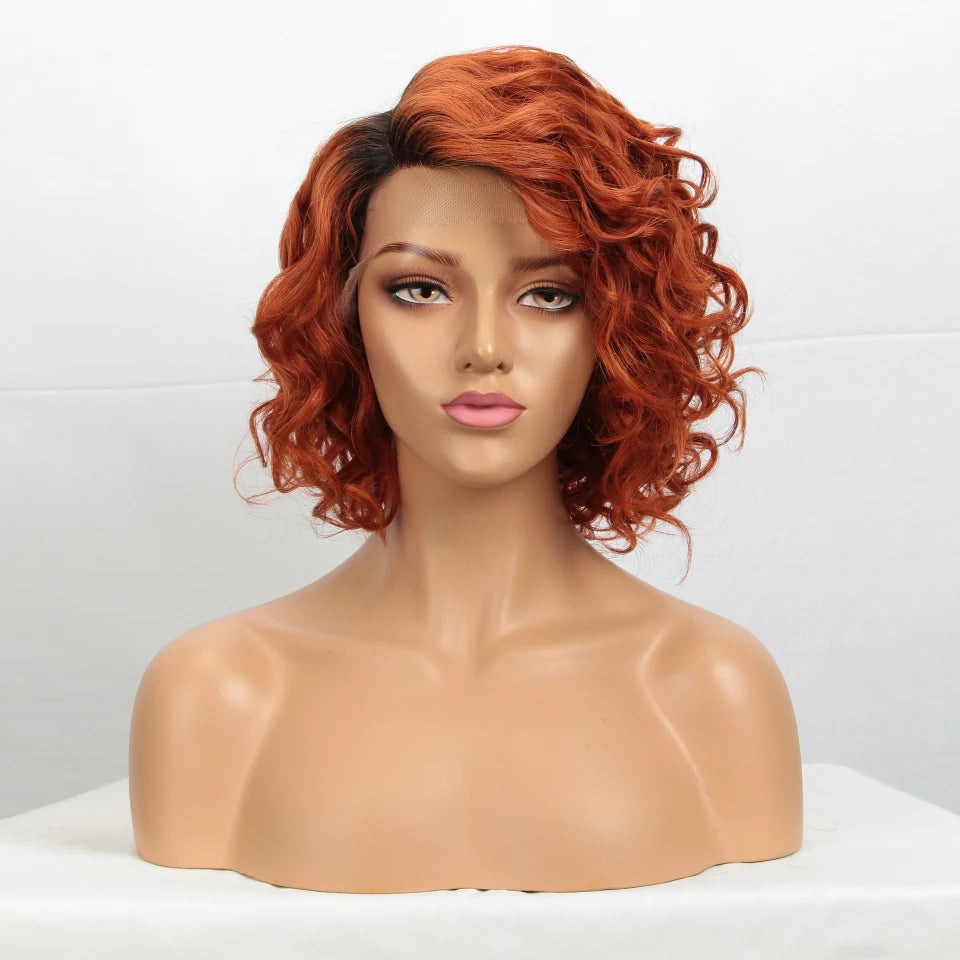 Brazilian Short Curly Bob Human Hair Wigs For Women Water Wave transparent Lace Front Wig Highlight Honey Blonde Colored Wigs