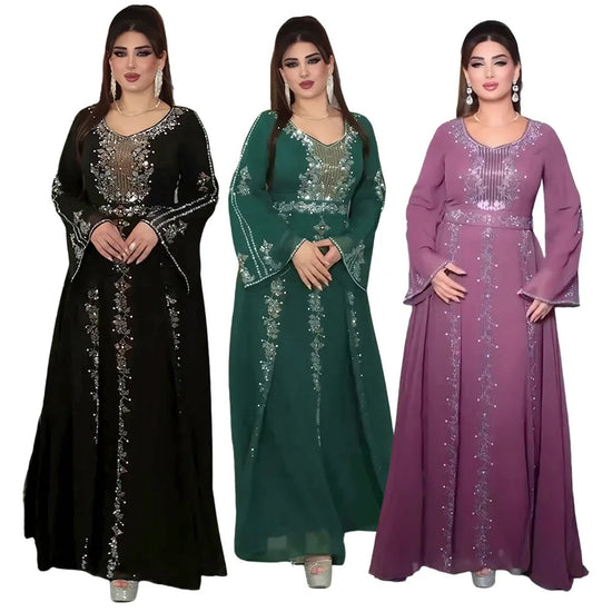 2025 Abayas For Women Dubai Luxury African Muslim Fashion Dress Caftan Marocain Evening Party Dresses Boubou Robe Djellaba Femme Beauty hair & fashionfj