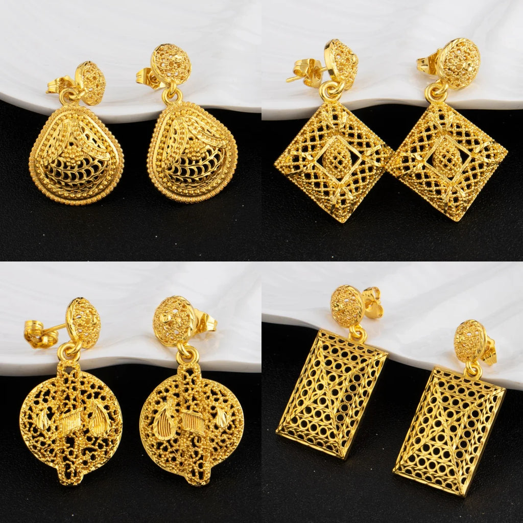 Mid East Gold-plated 3pcs Jewelry Set For Women India Dubai Jewelry Geometry Earrings Necklace Ring Set Apply for Party Wedding