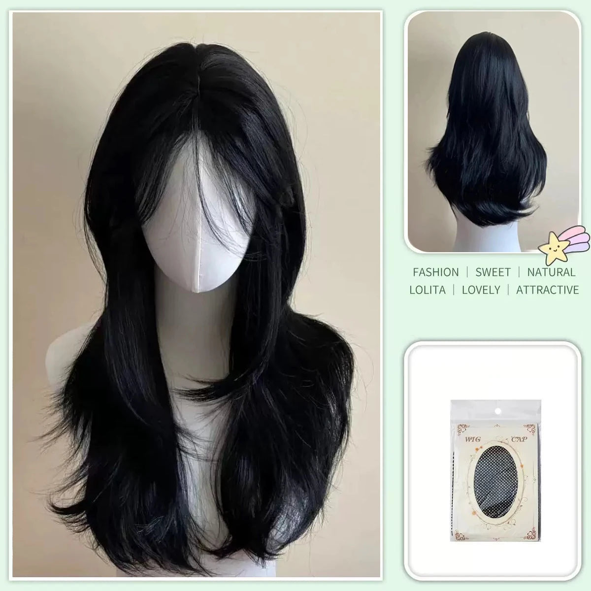 Black Wig Female Headband Body Wavy Rose Hair Net Models in French Bangs High Quality Simulation Hair Synthetic Wig Beauty hair & fashionfj
