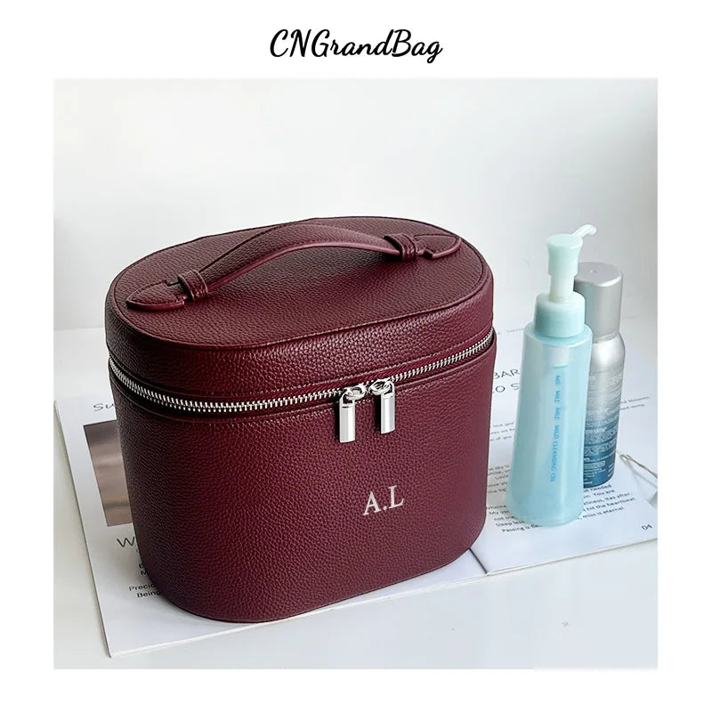 Customizable Name Portable Travel Storage Bag - Removable Cosmetic Bag with Separate Washing Compartment Pebble Leather