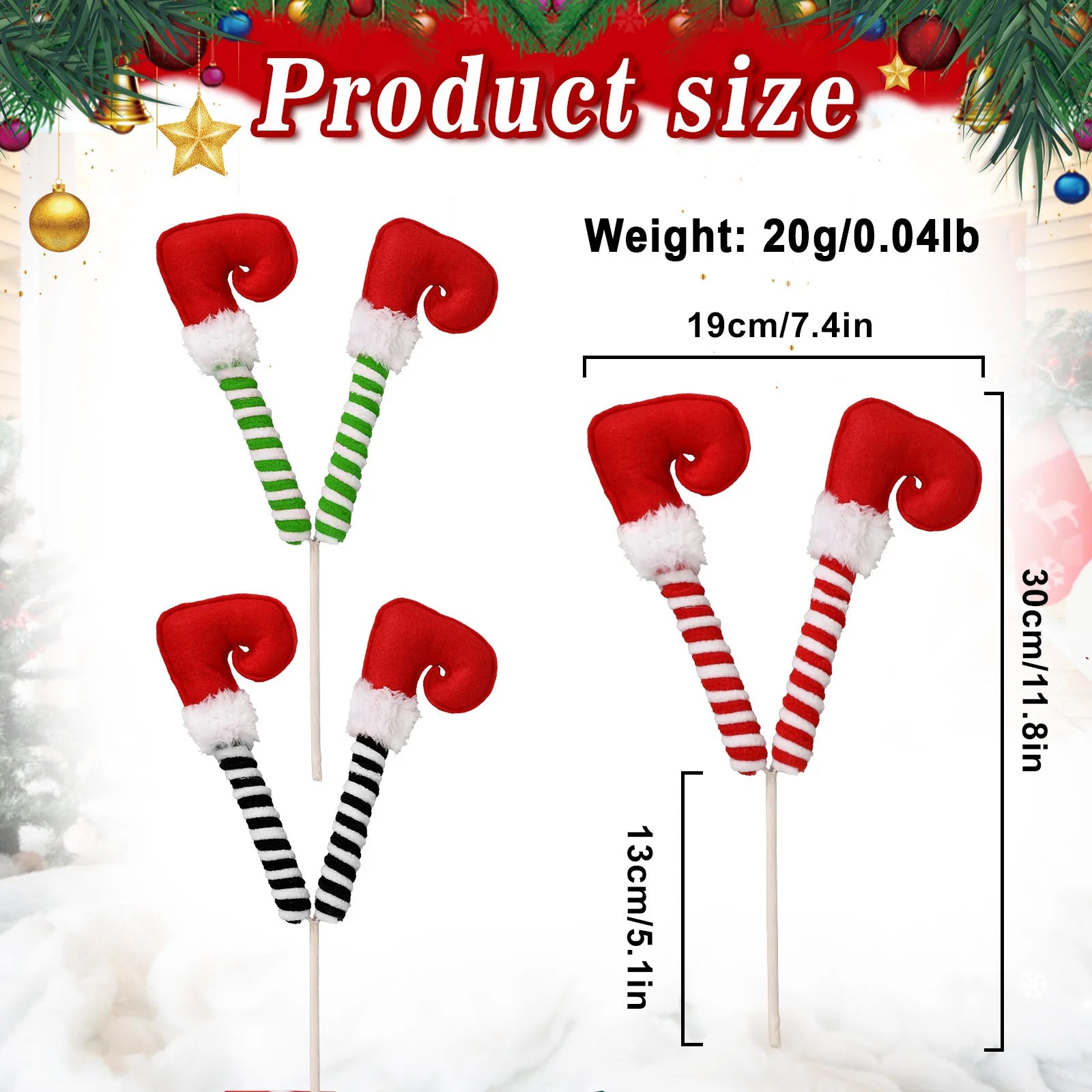 Christmas Elf Legs Boot Pick Striped for Christmas Tree Stuffed Elf Leg Tree Topper for Xmas Navidad Holiday Party Decorations