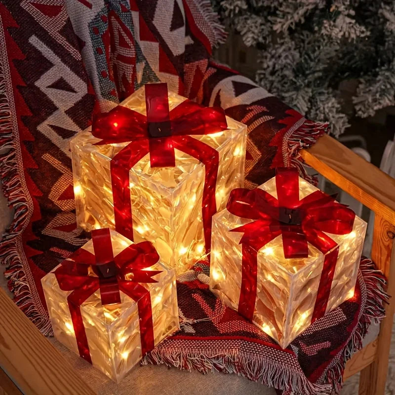 Three Sets Of Christmas Luminous And Exquisite Decorative Lights, Detachable Gift Box And Lighting Fixture,Christmas Decorations