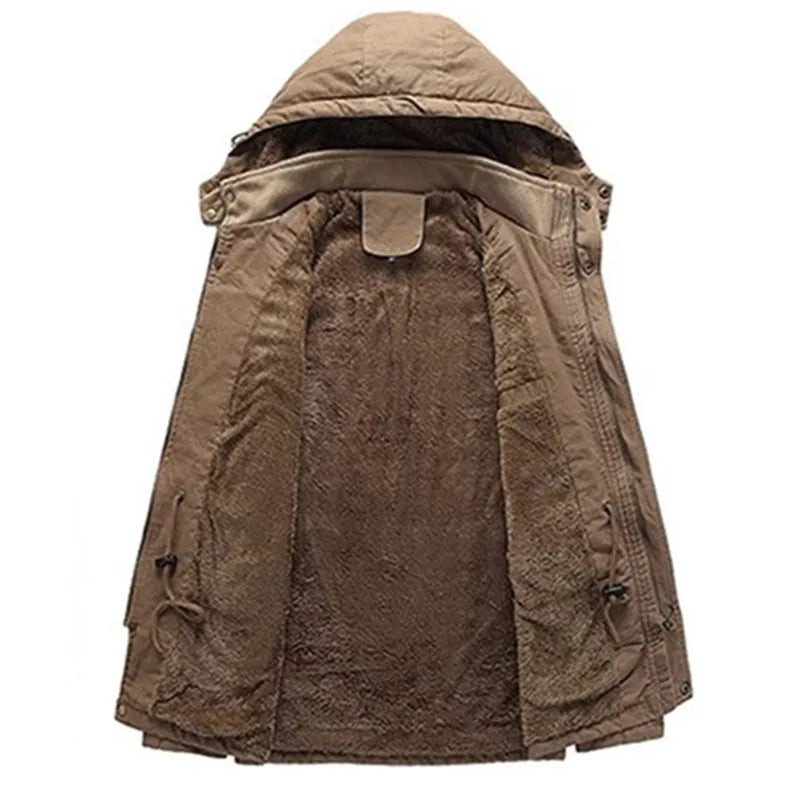 Winter Fleece Jackets Men Hooded Warm Thick Parkas Male Multi Pocket Cargo Jacket Coats Fashion Casual Outerwear Mens Clothing