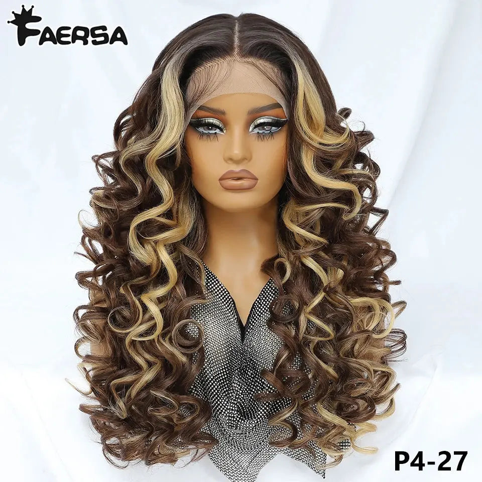 Latisha 13X6 HD 13X5X1 Synthetic Lace Front Wigs Curly Pre Plucked Lace Frontal Wig with Bangs for Women Highlight with Babyhair Beauty hair & fashionfj