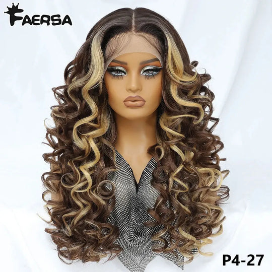Latisha 13X6 HD 13X5X1 Synthetic Lace Front Wigs Curly Pre Plucked Lace Frontal Wig with Bangs for Women Highlight with Babyhair Beauty hair & fashionfj