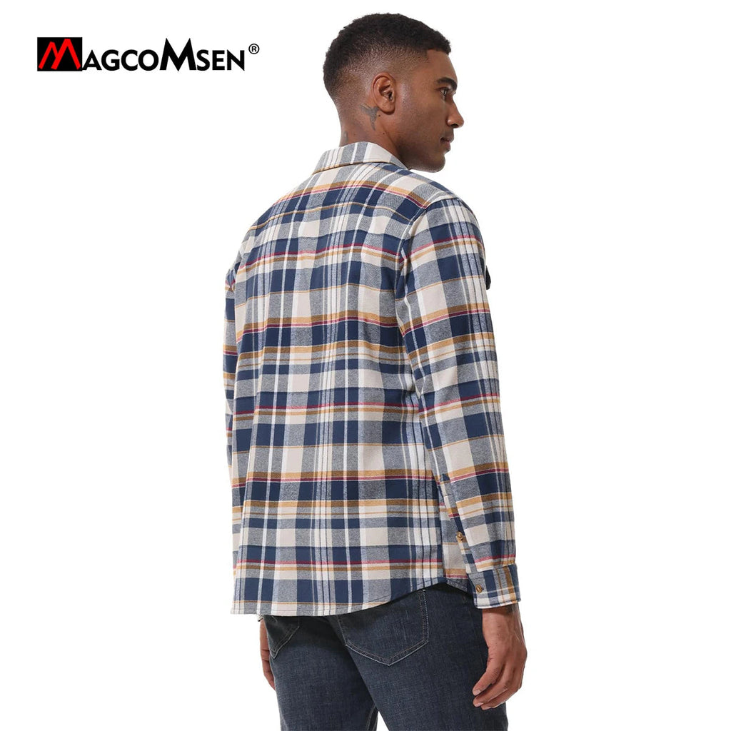 MAGCOMSEN Flannel Shirts Men's Long Sleeves Cotton Long Sleeve Plaid Shirt with 2 Pockets Button Down Casual Corduroy Shirt Male Beauty hair & fashionfj