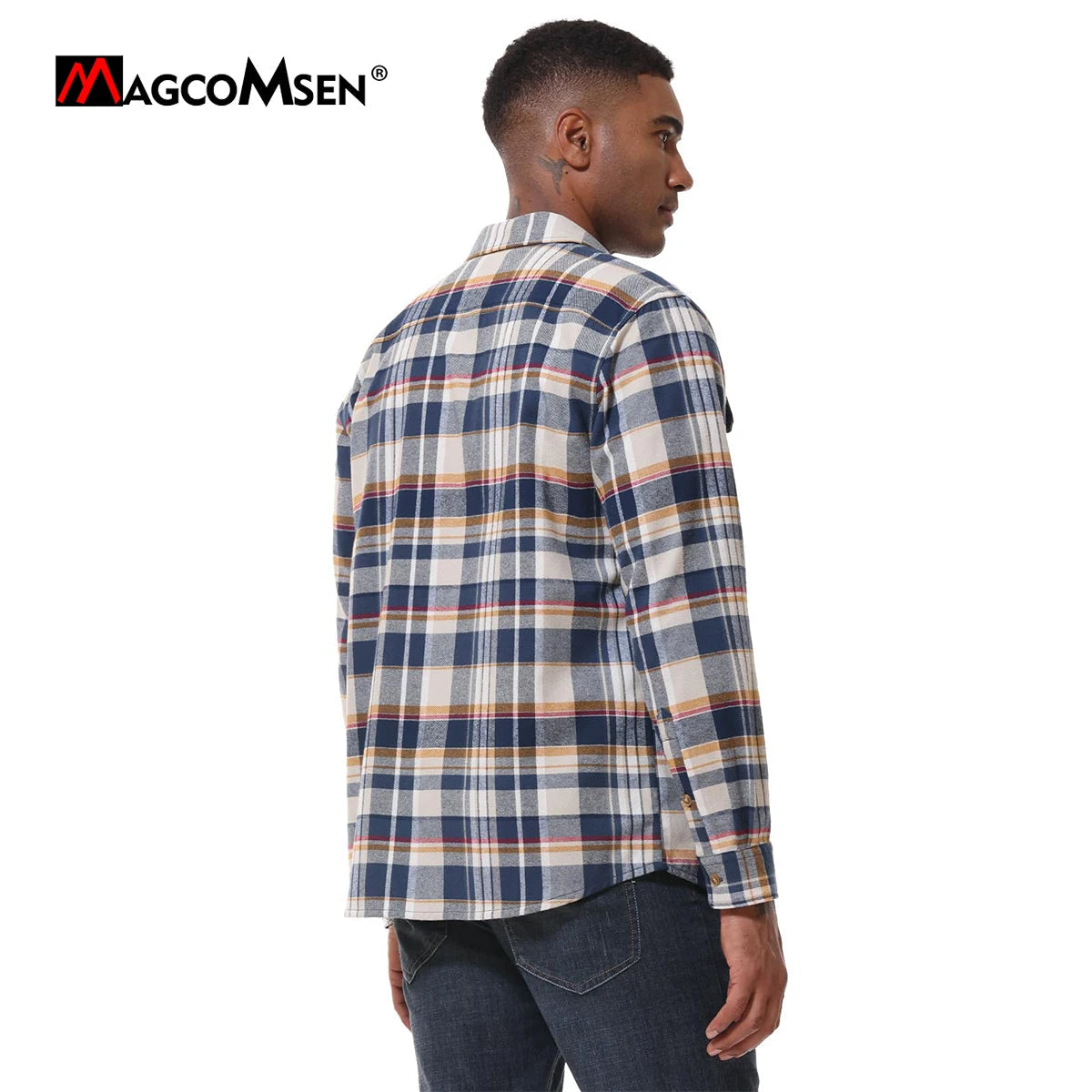 MAGCOMSEN Flannel Shirts Men's Long Sleeves Cotton Long Sleeve Plaid Shirt with 2 Pockets Button Down Casual Corduroy Shirt Male Beauty hair & fashionfj