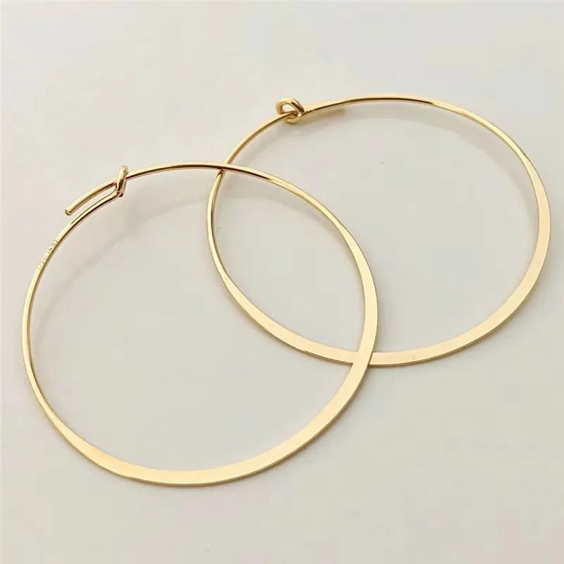 14K Gold Filled Flattened Wire Hoop Earrings Gold Jewelry Gold Hoop Earrings Brincos Pendientes Oorbellen Boho Women Earrings
