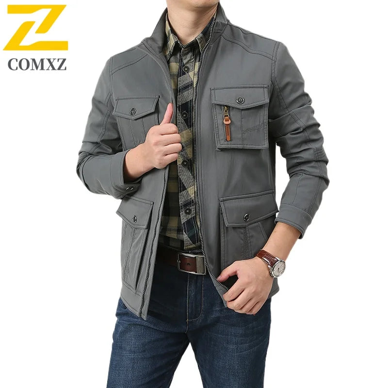 2025 New Workwear Jacket Outdoor Loose Breathable Multi Pocket Stand Up Collar Men's Coat Autumn Hunting Windproof Jacket M-5XL