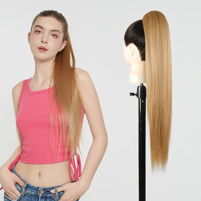 Julianna Synthetic Kanekalon Black Drawstring Water Wave Ponytail Extension Female Curly Wavy Clip In Ponytail Hair Extension