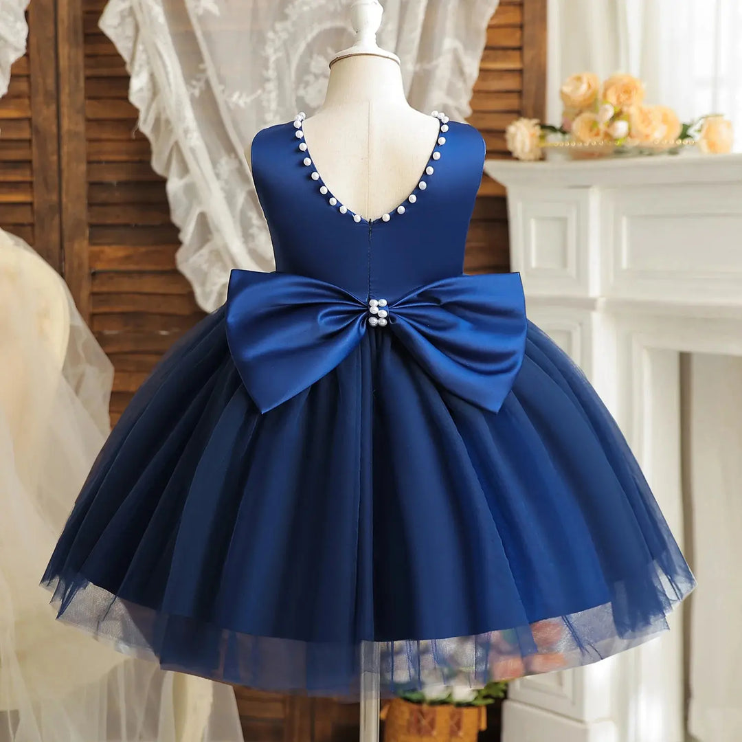 Summer Girls Party Dresses for Kids 3-8 Years Birthday Tulle Pearl Formal Evening Dress Backless Bow Flower Girl Wedding Dress Beauty hair & fashionfj