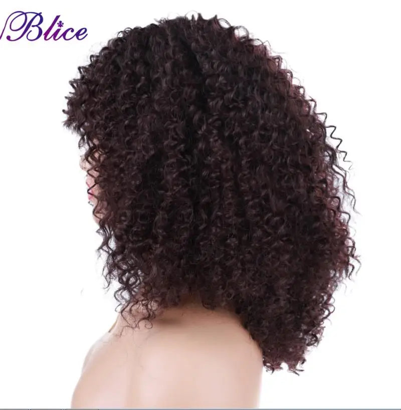 Blice Afro Kinky Curly Wigs With Bangs Short Hair Wig For Black Women Glueless Synthetic Cosplay Wig 18 Inch