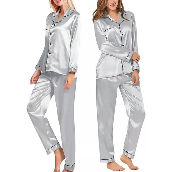 Long Sleeve Shirt&Pant Trouser Suits Spring Autumn Female Pajama Sleep Set Solid Color Ice Silk Pyjama Pour Femme Loose Homewear