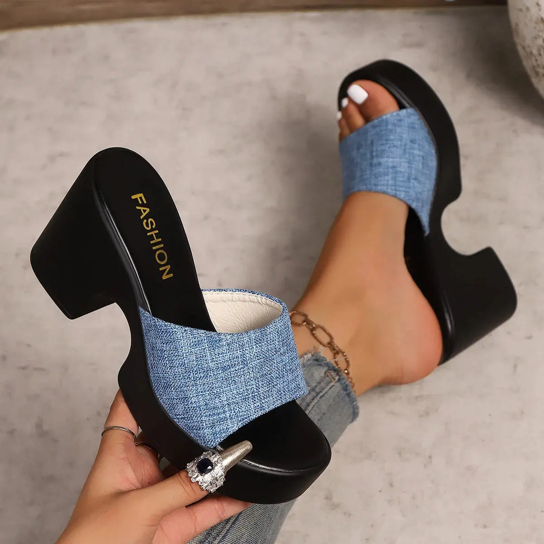 Summer Women Sandals Open-Toe Thick Platform Sandals Flip Flops Outdoor Chunky Heel Fashion Minimalist High Heels Shoes Women Beauty hair & fashionfj