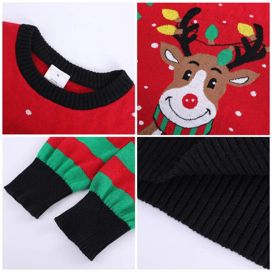 Xmas Family Look Women Men Boys Girls Matching Outfits Cartoon Print Christmas Knitting Sweater Full Sleeve O Neck Pullover Tops