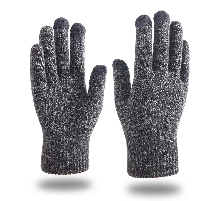 Winter Knitted Gloves Men Warm Full Finger Touchscreen Anti-Slip Gloves for Cycling Running Driving Hiking Camping Work Mittens