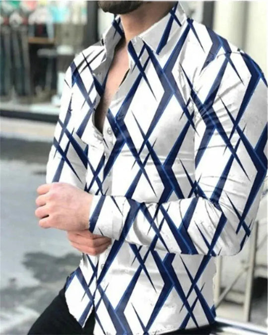 Luxury shirt men's party casual shirt social men's shirt lapel button yellow line shirt printed black long-sleeved men's shirt Beauty hair & fashionfj