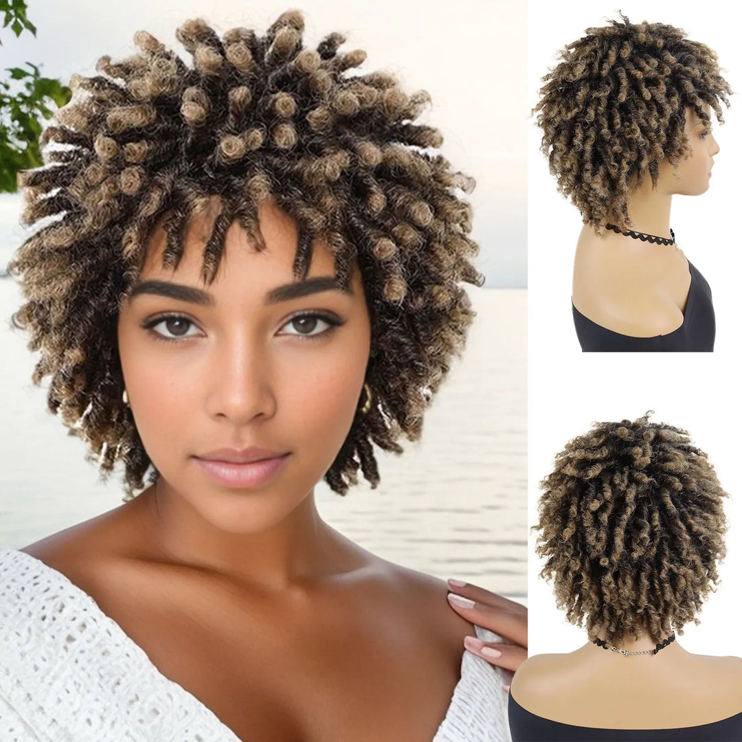 Synthetic Braided Wigs for Women Locs Crochet Twist Hair Short Afro Wig Ladies Dreadlock Wig Black Daily Curly Cool Girl Bouncy