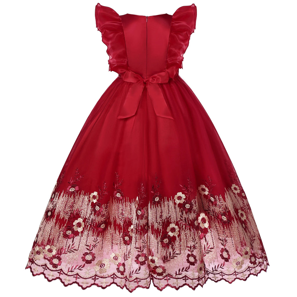 Children's New Large Children's Dress Princess Lace Embroidery Dress Flower Children Peng Peng Skirt Beauty hair & fashionfj