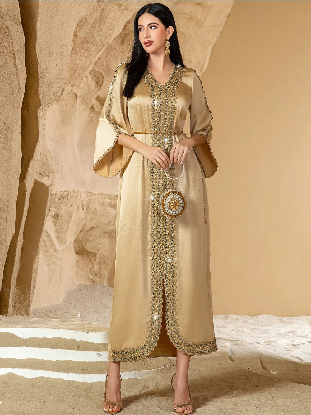 Eid Muslim Dress for Women Ramadan Jalabiya Lace Diamond Party Dresses Abaya Long Robe Morocco Dubai Kaftan Vestidos Largos 2025 Beauty hair & fashionfj