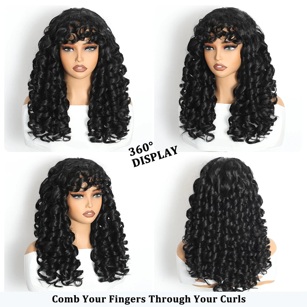 Curly Wig for Women Ombre Blonde Long Curly Wave Wigs with Bangs Synthetic Wig Natural Cosplay Party Heat Resistant Hair