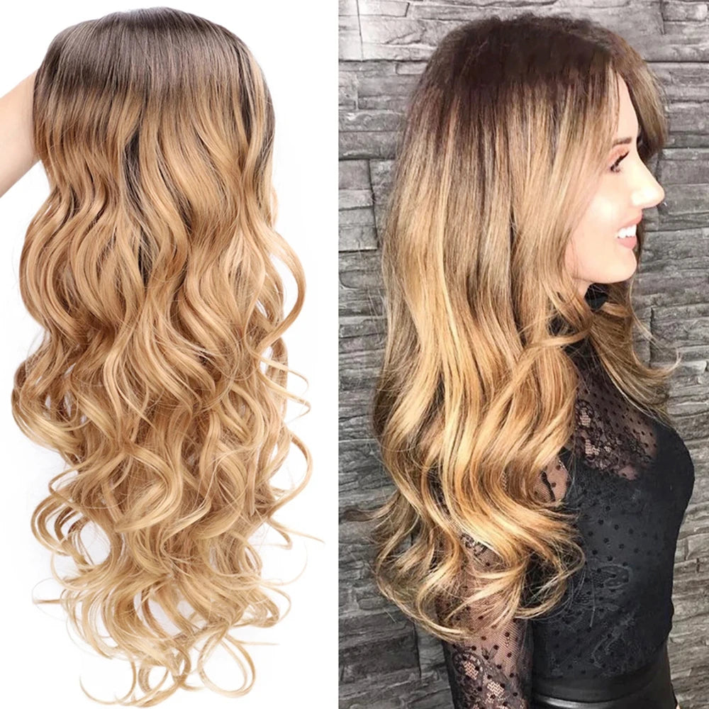 Long Wavy Flax Golden Wig for Women 65-70cm Synthetic Looking Wigs High Temperature Silk Full Curly Wigs for Daily Party Cosplay