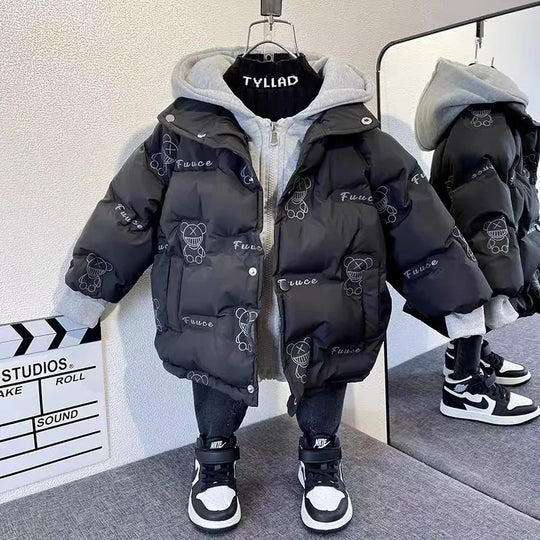 Winter jacket for Boys Girls Medium Length Down Jacket NewThickened Hooded Coat Big Childrens Kids Jacket 2-9Years