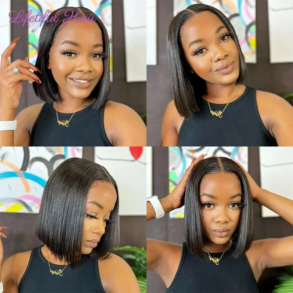 Glueless Bob Hair Wig Human Hair Ready To Wear Straight Transprent 4x4 Lace Closure Wigs For Women Glueless Wigs Human Hair Beauty hair & fashionfj