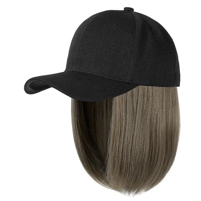 Fashion 8inch Hat Wigs Black Golden Synthetic Short Bob Straight Wig With White Black Baseball Cap Adjustable Hat Wigs For Women Beauty hair & fashionfj