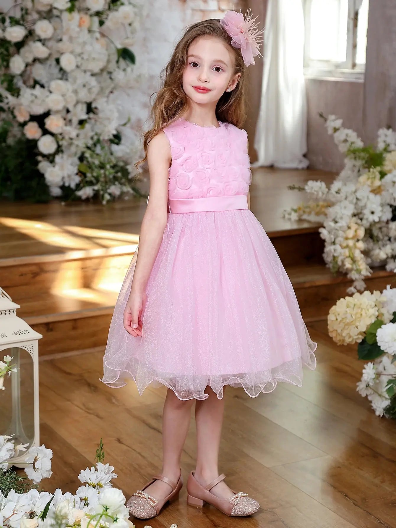 Girls Sleeveless Lace Stereoscopic Flower Ballet Short Dress Princess Birthday Party Dresses Beauty hair & fashionfj
