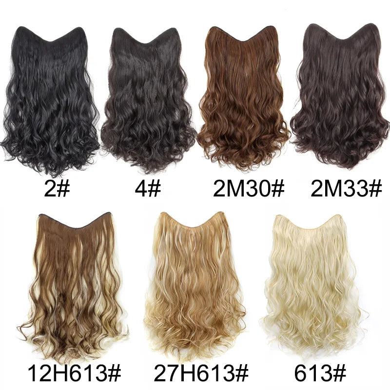 20Inch Synthetic Long Wavy Curly 4 Clip in Hair Extension V-shaped Heat Resistant Black Blonde Hairpiece for Women Beauty hair & fashionfj