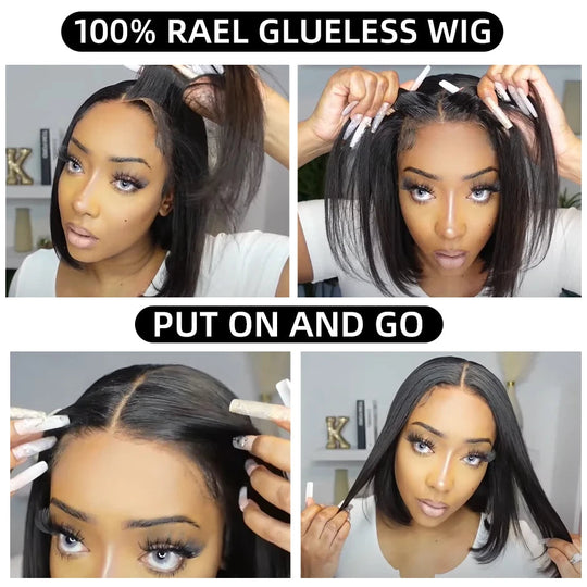 Wear Go Bob Wigs For Women Human Hair 180% Straight Glueless Wig Ready To Go Human Hair Wig Pre Cut Preplucked Lace Air Wig Sale Beauty hair & fashionfj