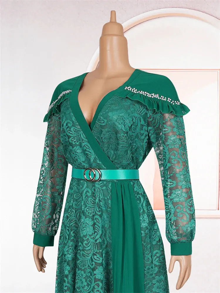 Party Evening Dresses For Women 2025 African Clothing Long Sleeve Lace Maxi Robes Dubai Turkey Kaftans Gowns Birthday Prom Dress Beauty hair & fashionfj