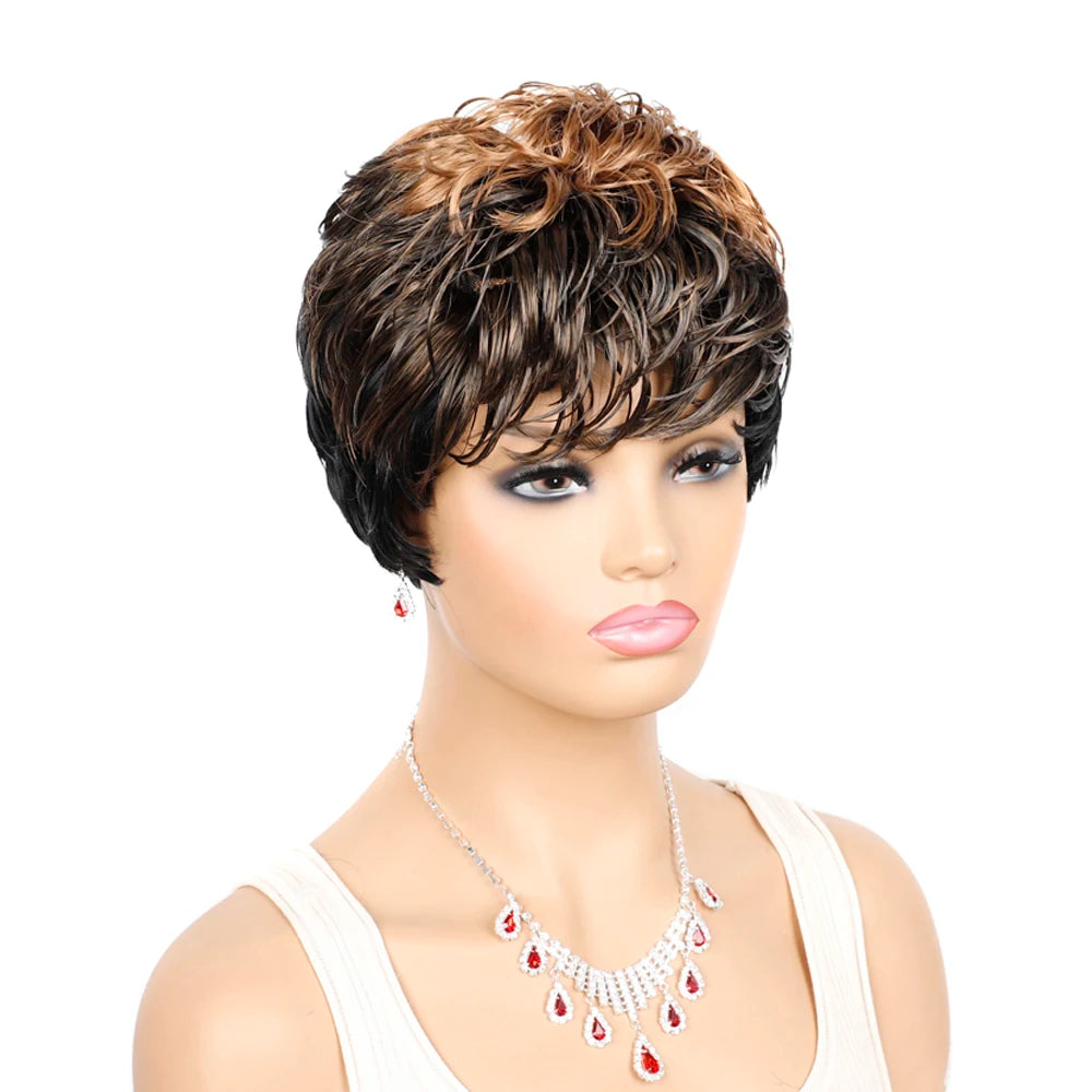 Short Wigs Women Natural Wave Wigs For Women Black Color Heat Resistant Fiber Synthetic Hair Pixie Cut Wig With Bangs
