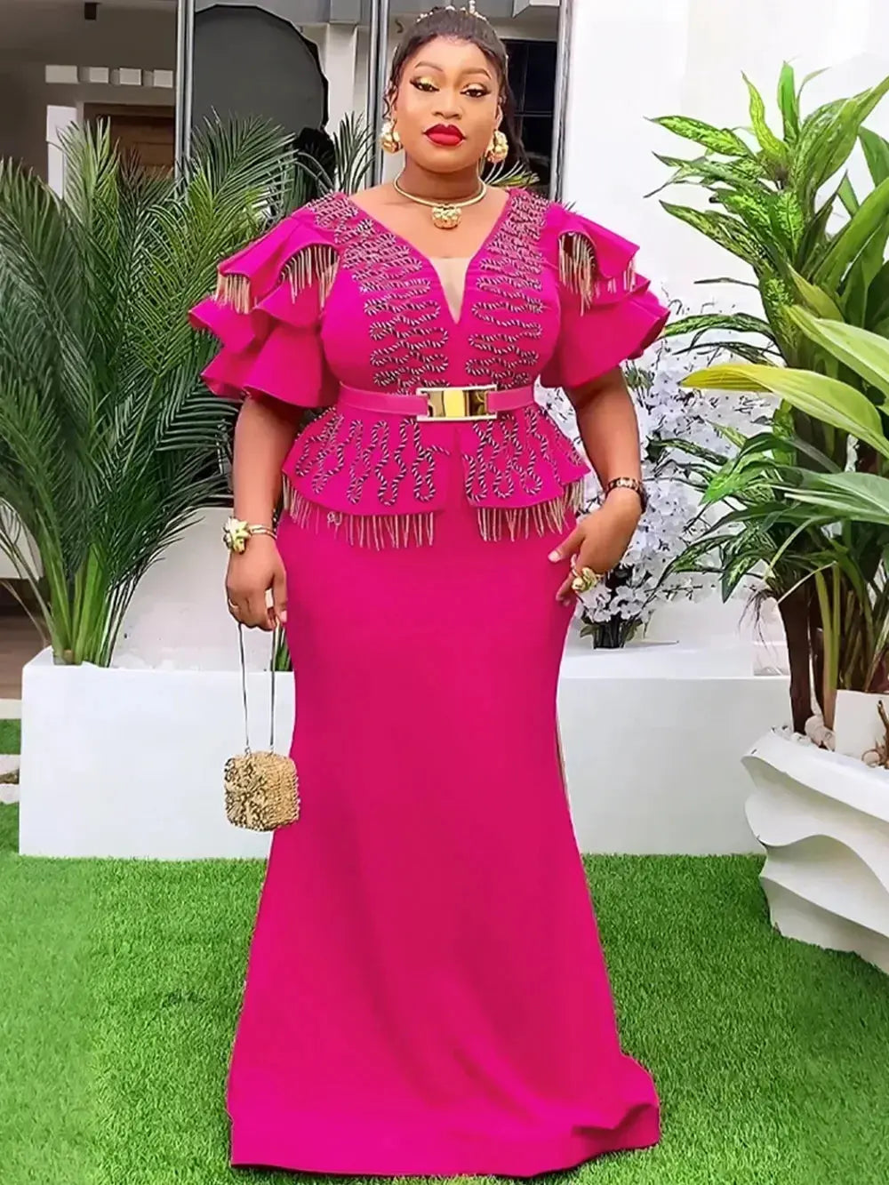 African Party Dresses for Women 2024 Plus Size Fashion Dashiki Ankara Wedding Evening Gown Elegant Turkey Muslim Maxi Dress Beauty hair & fashionfj