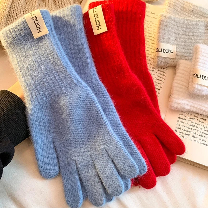 Winter Knitted Gloves Stretchy Warm Gloves Solid Color Fingered Gloves for Cold Weather Girls Men Women And Teens Winter Mittens