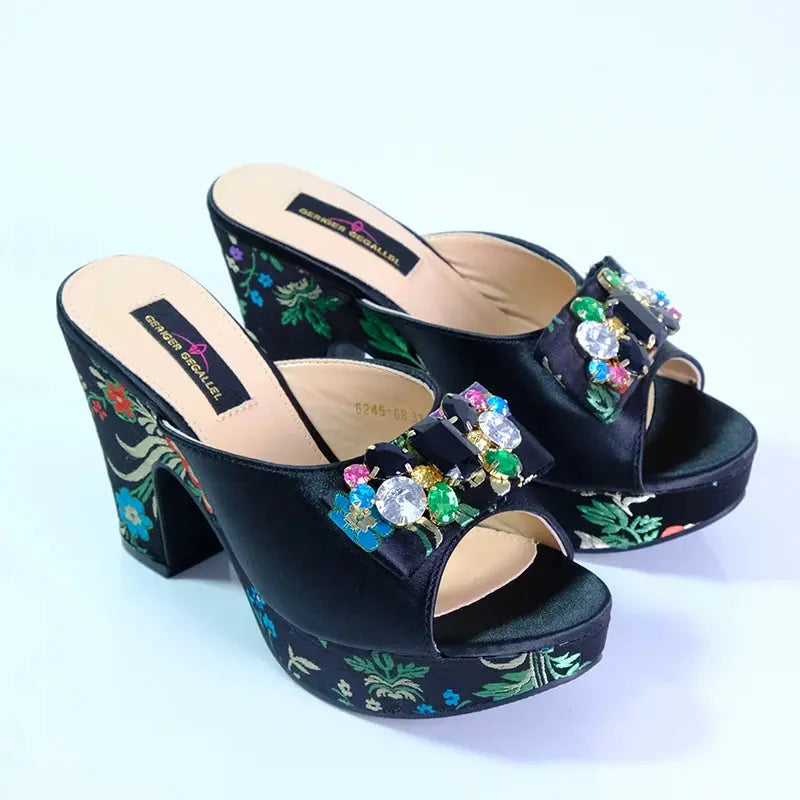 Fashion Women's Shoes High Heels Sexy Ladies Party Wedding Pattern Embroidery Mules High Heel Sandal Casual Beach Shoes For Lady Beauty hair & fashionfj