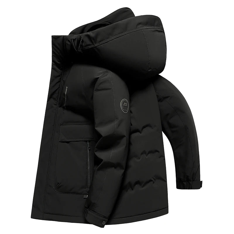Winter Coat For Men Duck Down Jacket Heavy Duty Warm Workwear Parka With Hood For Cold Weather Commuting Mens Overcoat