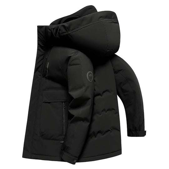 Winter Coat For Men Duck Down Jacket Heavy Duty Warm Workwear Parka With Hood For Cold Weather Commuting Mens Overcoat